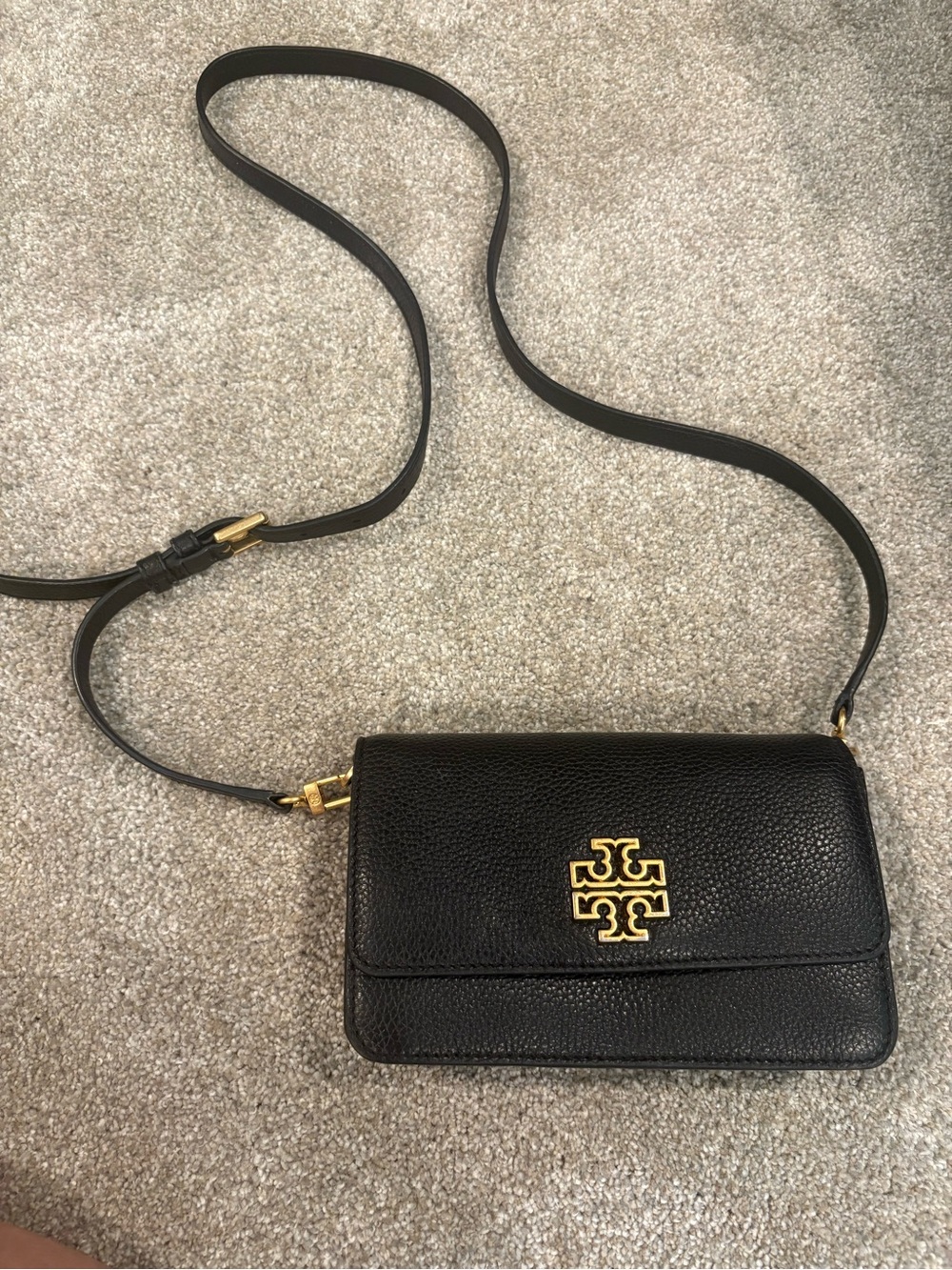 Tory Burch Black Leather Crossbody Bag with Gold Logo
